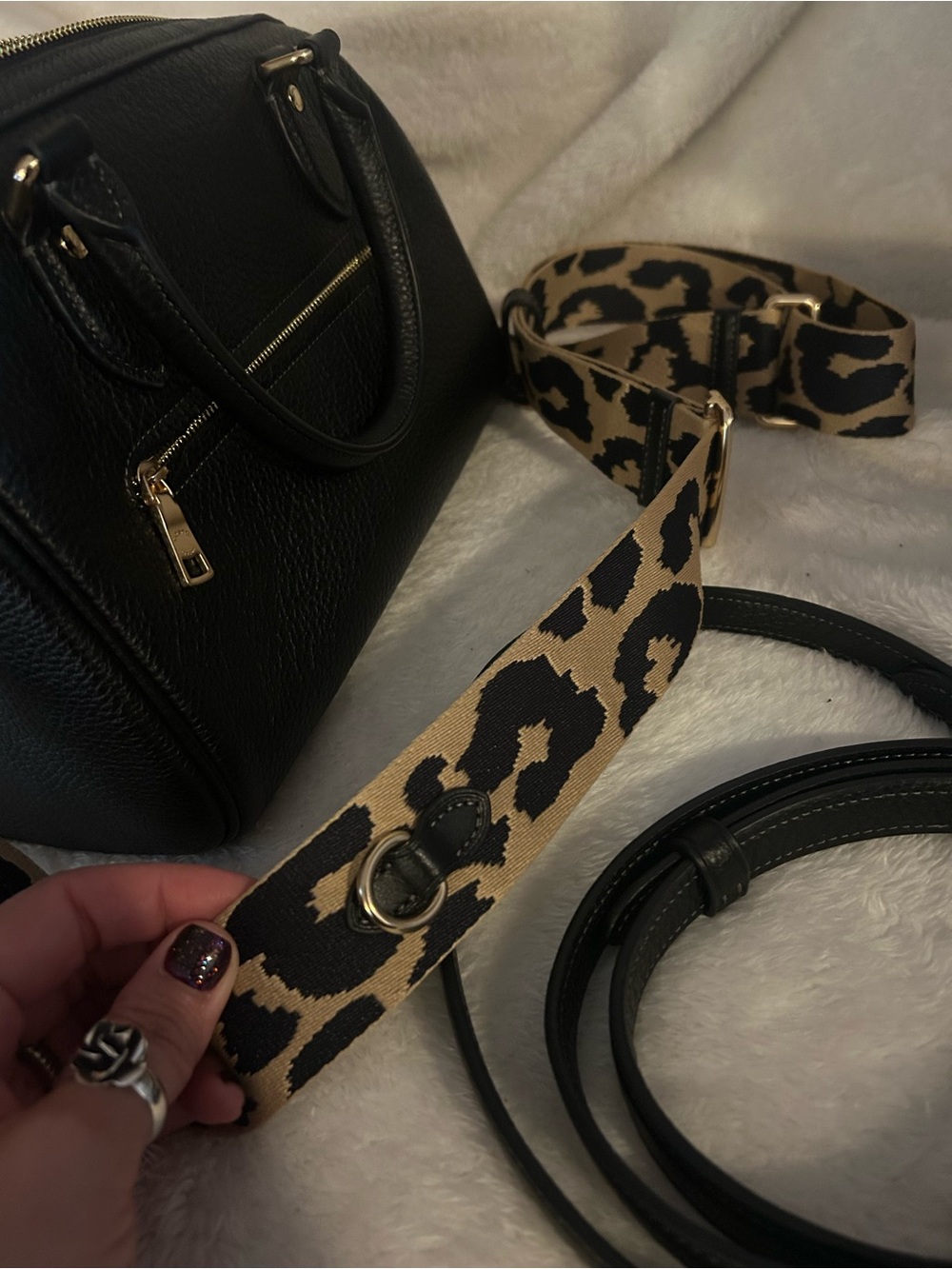 Coach Black Pebbled Leather Satchel with Leopard Strap and Pouch - Picture 8 of 9